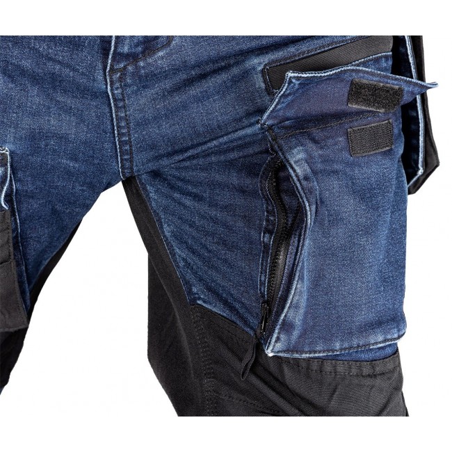 NEO TOOLS DENIM Work Trousers, Cordura Reinforcements, Detachable Holster Pockets, Navy Blue, Size M/50