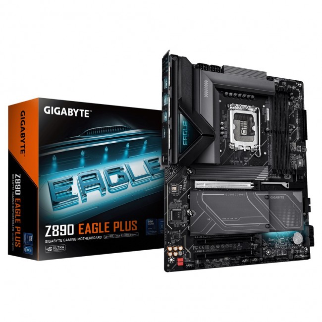 GIGABYTE Z890 EAGLE PLUS Motherboard - Supports Intel Core Ultra (Series 2) CPUs, 14+1+2 phases VRM, up to 9466MHz DDR5 (OC), 1xPCIe 5.0 M.2 + 3xPCIe 4.0 M.2, 2.5GbE LAN, USB4