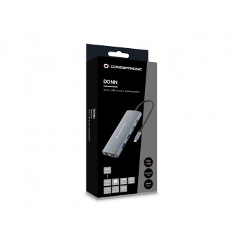 Conceptronic DONN06G 10-in-1 USB 3.2 Gen 1 Docking Station, HDMI, 100W USB PD, USB-C 5Gbps x 2, USB-A 5Gbps x 3, SD, TF/MicroSD, GbE
