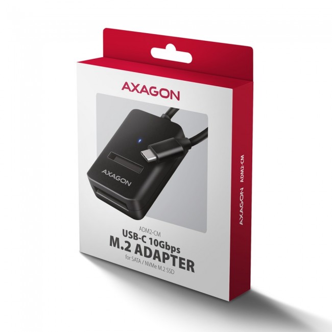 Axagon ADM2-CM USB-C 10Gbps - M.2 NVMe & SATA SSD adapter, 10cm USB-C cable