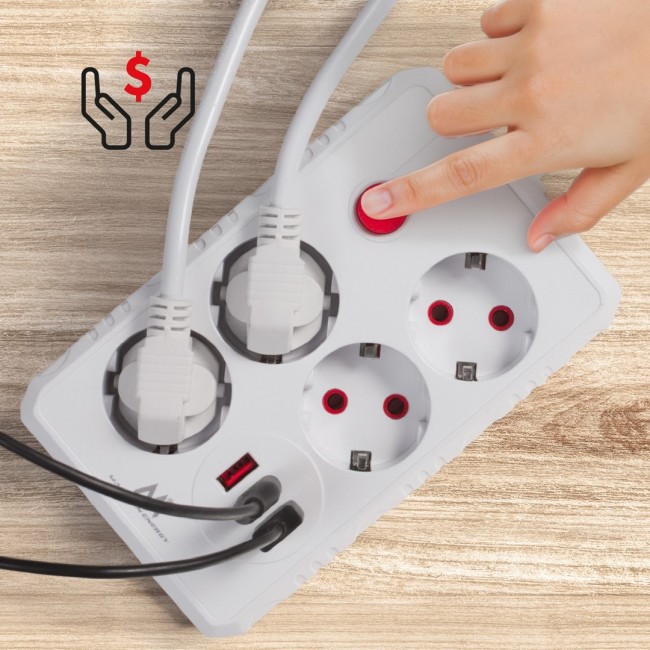 Maclean power strip, 4-socket extension cable + 3xUSB, 110-240V AC 50/60Hz, 2.1A max 2500W, 1.5m, white, MCE392 W