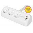 Digitus 3-way office socket strip with 2x USB-A and 1x USB-C connections, white