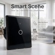 Qoltec 52711 Smart Touch 1-Gang Light Switch | Wi-Fi | Timer | Tuya | Smart Life | Tempered Glass | Black