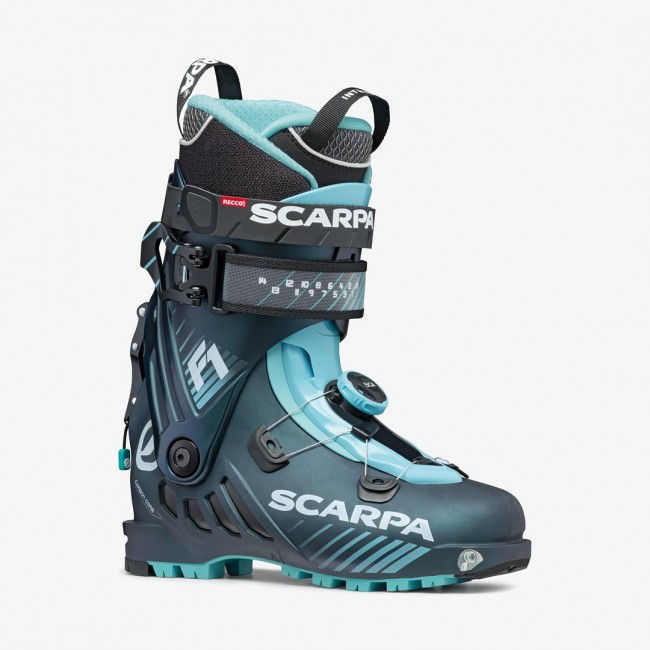 Scarpa F1 WOMAN, 230, Anthracite - Aqua, TLT (Optimized Touring Pivot - 6mm) Scarpa F1 WOMAN, 230, Anthracite - Aqua, TLT (Optimized Touring Pivot - 6mm)
