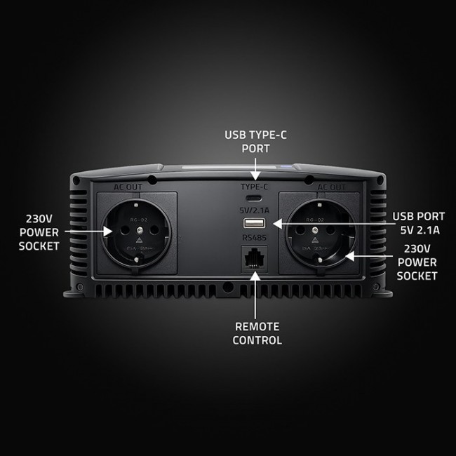 Qoltec Przetwornica napięcia Pure Sine Wave | 12V na 230V | 2000/4000W | LCD | USB | USB-C | Kompatybilna z LiFePO4 GEL AGM