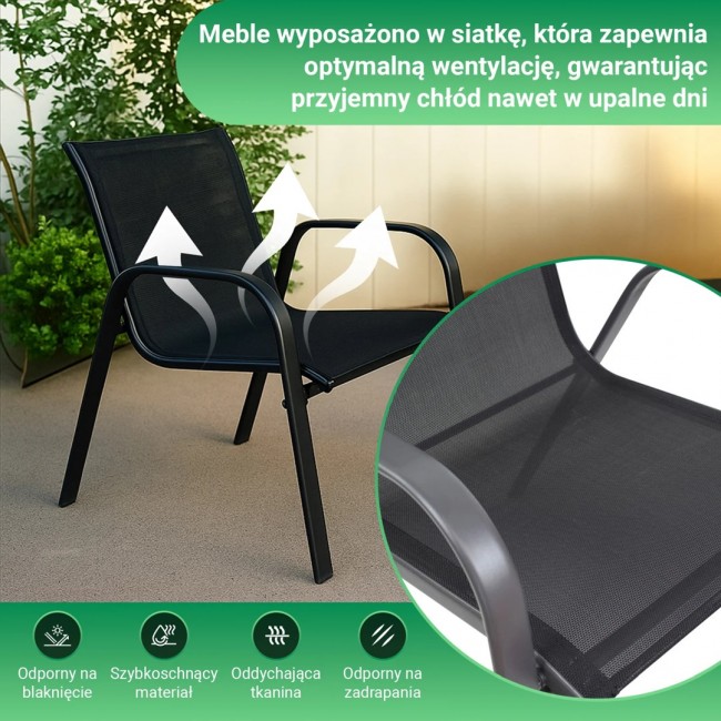 Extralink Black Forest Garden Furniture Set, Textilene Two Chairs + Black Table outdoor furniture set