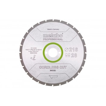 METABO CIRCULAR SAW BLADE HW/CT 216x30x28Z CORDLESS CUT WOOD PROFESSIONAL