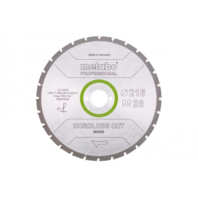METABO CIRCULAR SAW BLADE HW/CT 216x30x28Z CORDLESS CUT WOOD PROFESSIONAL