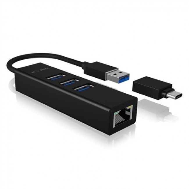 ICY BOX IB-HUB1419-LAN USB 3.2 Gen 1 (3.1 Gen 1) Type-A Black