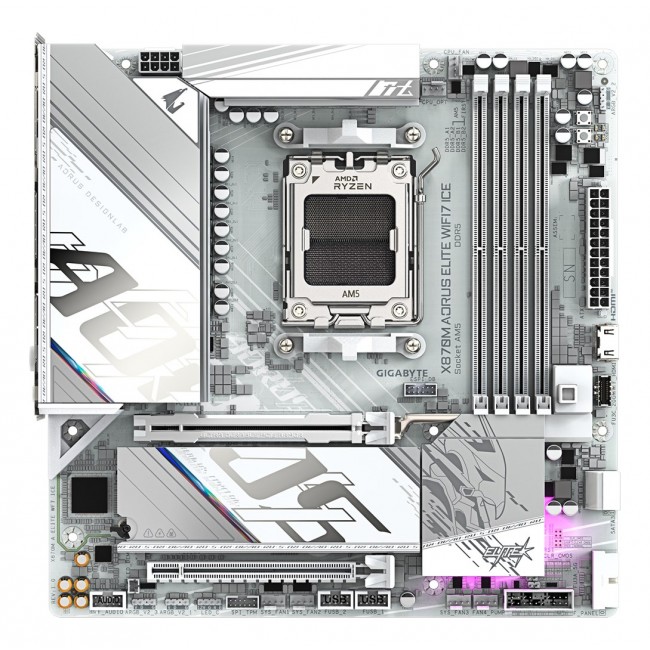 GIGABYTE X870M AORUS ELITE WIFI7 ICE Motherboard - Supports AMD Ryzen 9000 CPUs, 14+2+2 Phases Digital VRM, up to 8200Hz DDR5 (O.C), 1xPCIe 5.0 + 1xPCIe 4.0, Wi-Fi 7, 2.5 GbE LAN, USB 4
