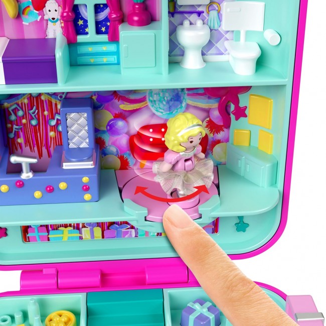 Polly Pocket Doll & Playset, Mattel 80th Heritage Compact, Doll House with Celebration Theme, 1 Pet and Furniture Polly Pocket Doll & Playset, Mattel 80th Heritage Compact, Doll House with Celebration Theme, 1 Pet and Furniture