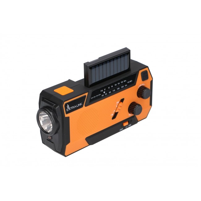 Extralink RADIO AWARYJNE SOLARNE Z KORBKA DYNAMO POWERBANK 4000MAH Z LATARKA SOS SR-4000 Portable Analog Black, Orange