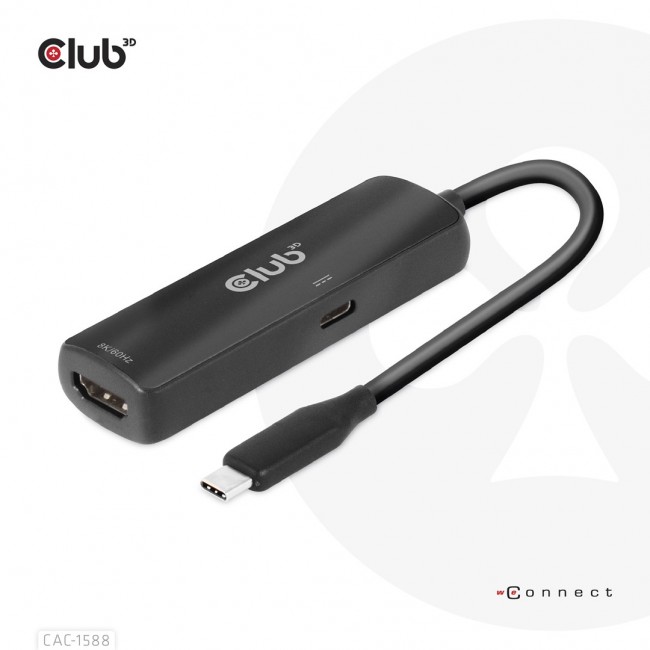 CLUB3D USB Gen2 Type-C to HDMI 8K60Hz or 4K120Hz HDR10+ with DSC1.2 with Power Delivery 3.0 Active Adapter M/F