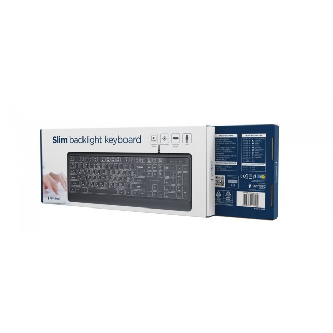 Gembird KB-UML-04-CYRL Slim wired backlight keyboard, black, Cyrillic layout