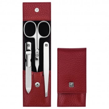 ZWILLING CLASSIC INOX Travel Set Red Leather Case, 3 Pieces