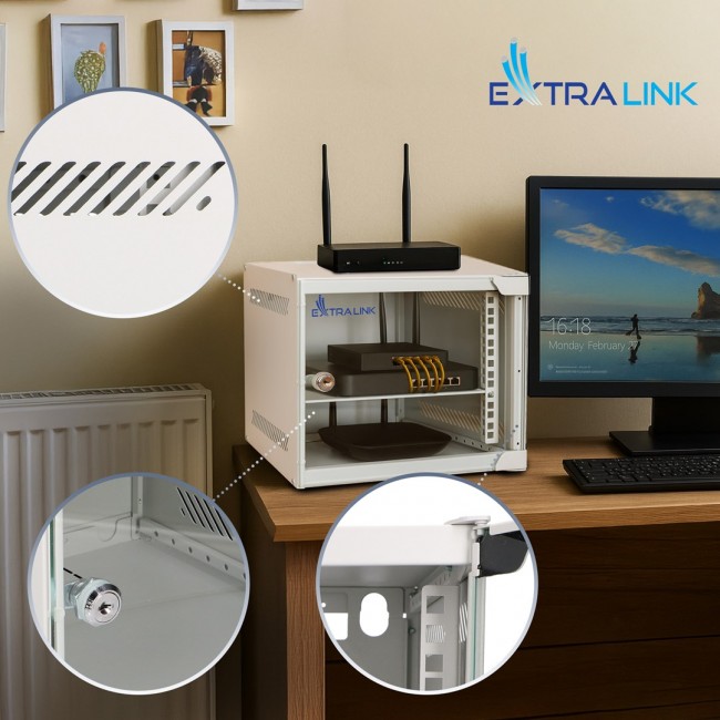 Extralink LITE 6U 10 280X310 WALL-MOUNTED RACKMOUNT CABINET GRAY
