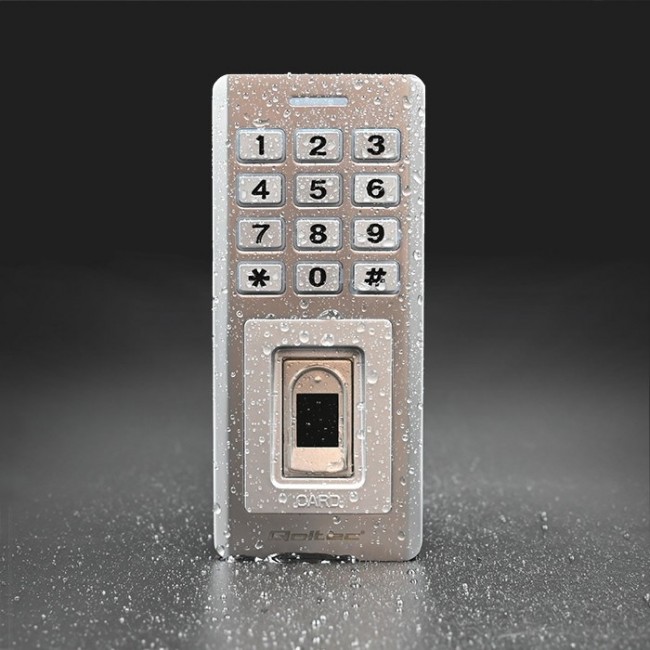 Qoltec 52447 Code lock OBERON with fingerprint reader | RFID | Code | Card | key fob | Doorbell | IP68 | EM