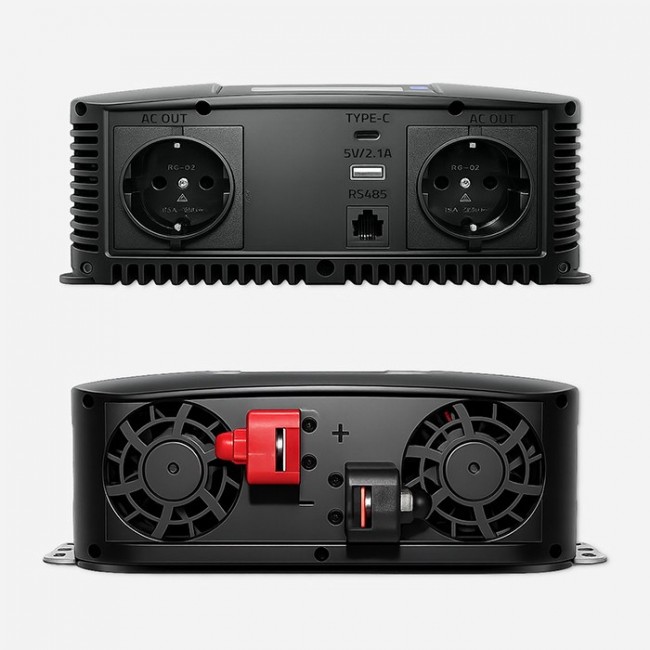Qoltec Przetwornica napięcia Pure Sine Wave | 12V na 230V | 2000/4000W | LCD | USB | USB-C | Kompatybilna z LiFePO4 GEL AGM