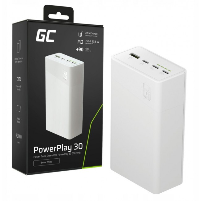 Greencell PowerPlay 30 Powerbank 30,000mAh 22.5W (3x USB-C, 1x USB-A)