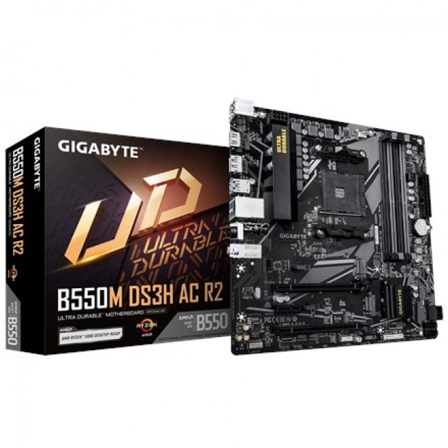GIGABYTE B550M DS3H AC R2 Motherboard - AMD Ryzen 5000 CPUs, 5+3 Phases VRM, up to 4733MHz DDR4 (O.C.), 1xPCIe 4.0 + 1xPCIe 3.0 M.2, Wi-Fi 5, 1GbE LAN, USB 3.2 Gen 1 GIGABYTE B550M DS3H AC R2 Motherboard - AMD Ryzen 5000 CPUs, 5+3 Phases VRM, up to 4733MHz DDR4 (O.C.), 1xPCIe 4.0 + 1xPCIe 3.0 M.2, Wi-Fi 5, 1GbE LAN, USB 3.2 Gen 1