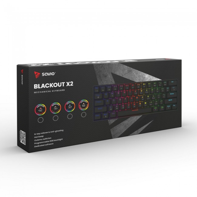 Savio BLACKOUT X2 RED keyboard Gaming USB QWERTY US International Black
