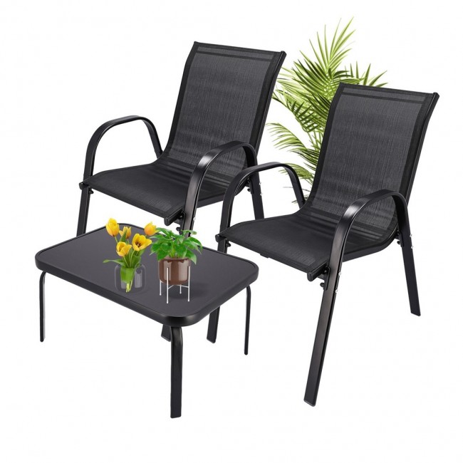 Extralink Black Forest Garden Furniture Set, Textilene Two Chairs + Black Table outdoor furniture set