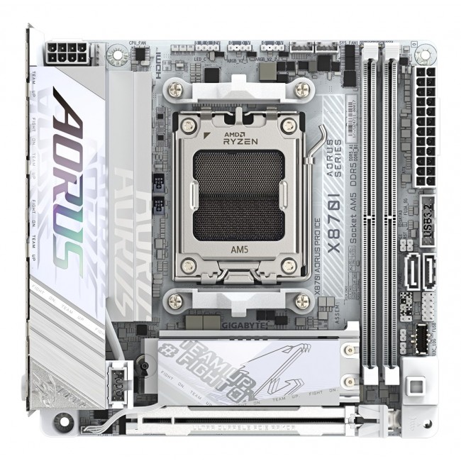 GIGABYTE X870I AORUS PRO ICE Motherboard - Supports AMD Ryzen 9000 Series CPUs, 8+2+1 phases VRM, up to 8400MHz DDR5 (OC), 1xPCIe 5.0 M.2 + 1xPCIe 4.0 M.2, WI-FI 7, 2,5GbE LAN, USB 4 GIGABYTE X870I AORUS PRO ICE Motherboard - Supports AMD Ryzen 9000 Series CPUs, 8+2+1 phases VRM, up to 8400MHz DDR5 (OC), 1xPCIe 5.0 M.2 + 1xPCIe 4.0 M.2, WI-FI 7, 2,5GbE LAN, USB 4