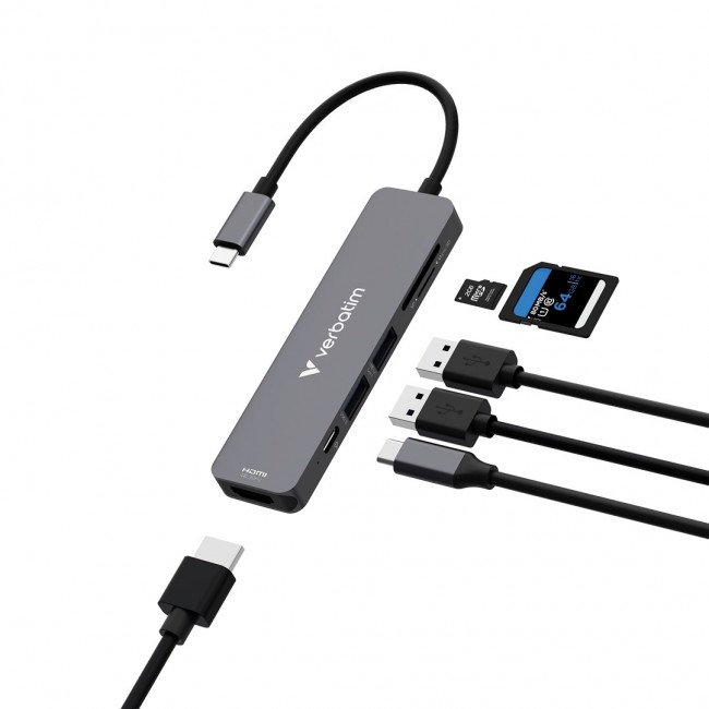 Verbatim USB-C Essentials Multiport Hub 6 ports: HDMI, USB-C PD, USB-A 3.2 Gen 1, USB-A, SD & microSD Verbatim USB-C Essentials Multiport Hub 6 ports: HDMI, USB-C PD, USB-A 3.2 Gen 1, USB-A, SD & microSD