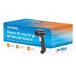 Manhattan Wireless 2D Handheld Barcode Scanner, 250mm Scan Depth, up to 80m effective range (line of sight), Max Ambient Light 100,000 lux (sunlight), Black, Charging cable (USB-A to USB-C into device) 1m included, Three Year Warranty