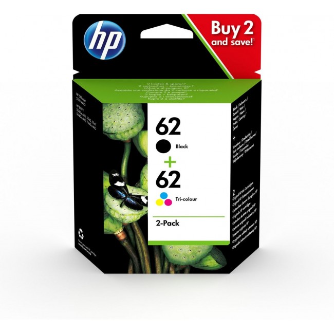 HP 62 2er Pack Schwarz Farbe dreifarbig Tintenpatrone