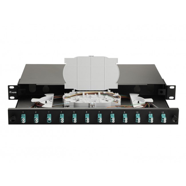Equip 12-Port Fiber Optic Splice Box, LC Duplex, OM3, 1U, Equipped, Black