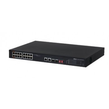 Dahua Swith 18-Port Switch with 16 PoE Ports 16x RJ45 100M (PoE Power) 2x SFP 1000M (combo) 2x RJ45 1000M PFS3218-16ET-135