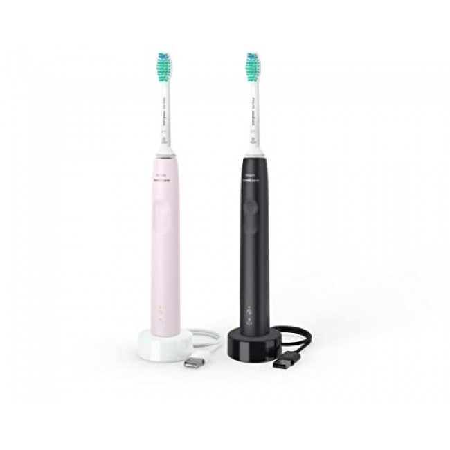 Philips 3100 series HX3675/15 2-pack sonic electric toothbrushes - black & pink Philips 3100 series HX3675/15 2-pack sonic electric toothbrushes - black & pink