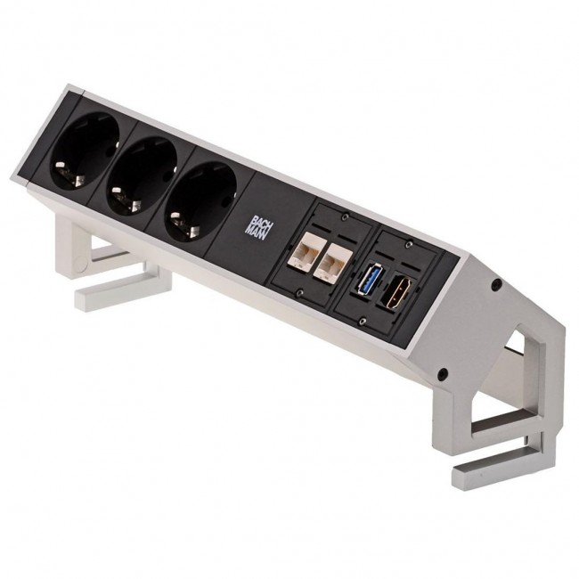 Bachmann 3x Schuko 2x CAT6 1x HDMI, 1x USB3.0 power extension 1.5 m 3 AC outlet(s) Black, Stainless steel