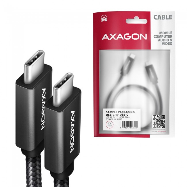 AXAGON BUCM32-CM20AB USB-C 3.2 Gen 2 to USB-C 3.2 Gen 2 Cable, black - 2m