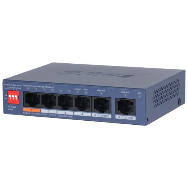 Dahua Technology CS4006-4ET2GT-60 network switch Managed L2 Gigabit Ethernet (10/100/1000) Power over Ethernet (PoE) Blue Dahua Technology CS4006-4ET2GT-60 network switch Managed L2 Gigabit Ethernet (10/100/1000) Power over Ethernet (PoE) Blue