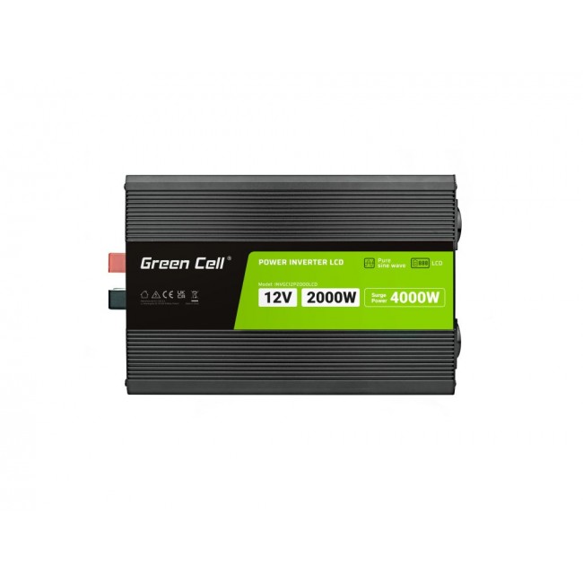 Green Cell PowerInverter LCD 12V to 230V 2000W/40000W car inverter with LCD display - pure sine wave