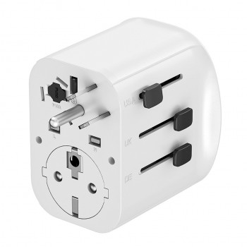 Gembird TPA-EU2A1C15-01-W Grounded universal travel power adapter, 15 W, white