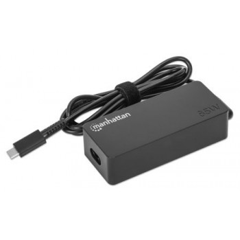 Manhattan USB-C Power Delivery Laptop Charger 65W, AC to Type-C Power Adapter, Universal Voltage Compatible with Most Notebooks, Ideal as Second or Replacement Power Supply, Includes Detachable AC Power Cable and Built-in USB-C PD Cable, Black