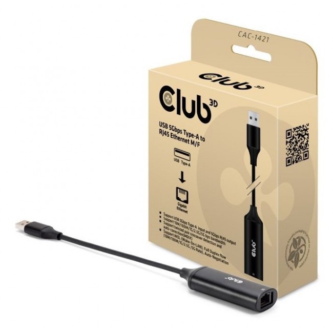 CLUB3D CAC-1421 cable gender changer USB Type-A RJ45 Black