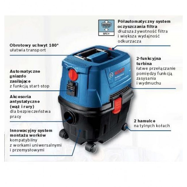 BOSCH VACUUM CLEANER 1100W 15L GAS 15 PS AUTOMATIC POWER SOCKET BOSCH VACUUM CLEANER 1100W 15L GAS 15 PS AUTOMATIC POWER SOCKET