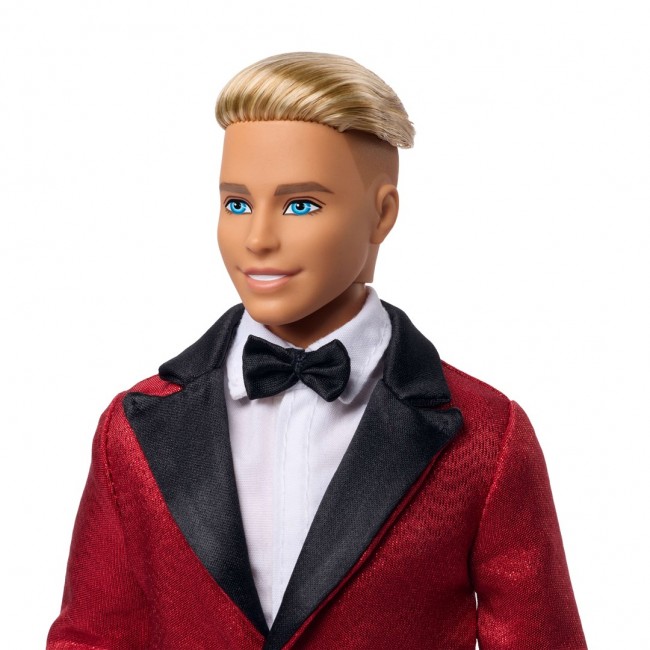 Barbie Signature 2026 Holiday Blonde Ken Collectible Fashion Doll wearing Full Suit with Red Jacket