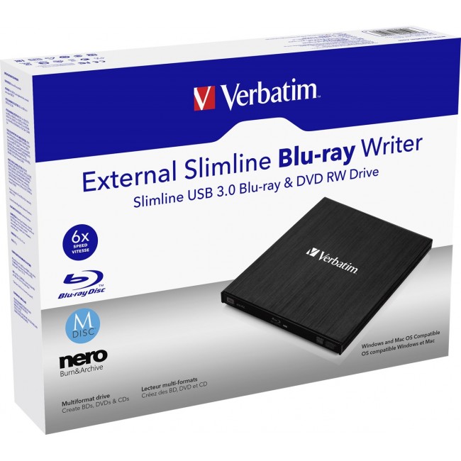 Verbatim External Slimline optical disc drive Blu-Ray RW Black Verbatim External Slimline optical disc drive Blu-Ray RW Black
