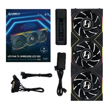 Lian Li UNI FAN TL Wireless LCD Fan, ARGB, PWM, 3-Pack incl. Controller - Reverse Blade, 120mm, black