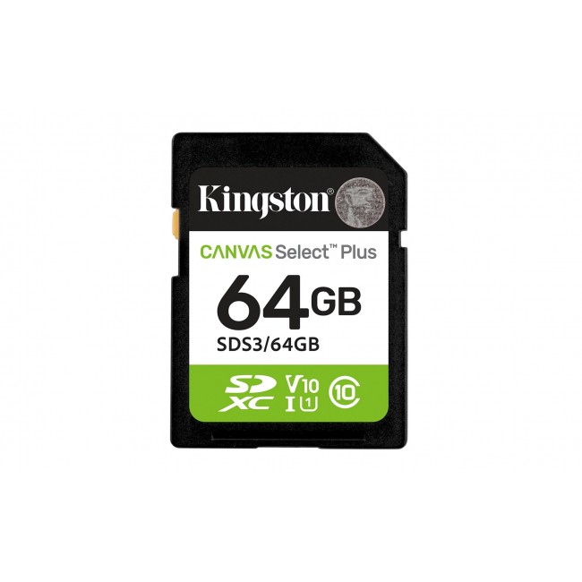 Kingston Technology 64GB SDXC Canvas Select Plus Gen3 100MB/s C10 UHS-I U1 V10 Kingston Technology 64GB SDXC Canvas Select Plus Gen3 100MB/s C10 UHS-I U1 V10