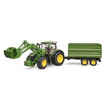John Deere 7R 350 tractor with front loader and 2-axle trailer 03155 BRUDER