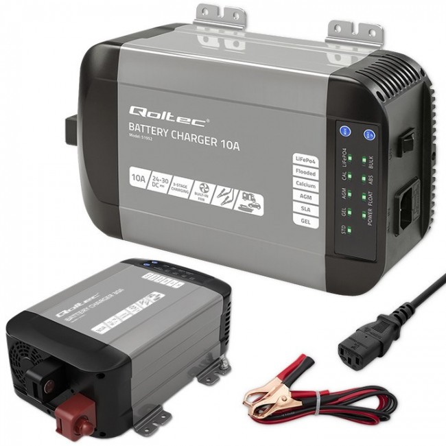 Qoltec Intelligent Professional Monolith Battery Charger for LiFePO4 AGM GEL SLA batteries | 30A | 12V