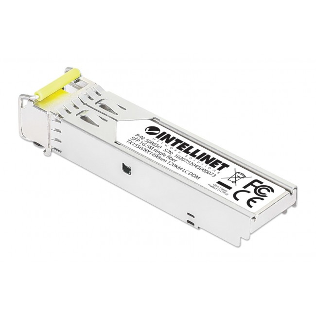 Intellinet Gigabit Fiber WDM Bi-Directional SFP Optical Transceiver Module 1000Base-BX-D (LC) Single-Mode Port, 120 km (75 mi.), BiDi WDM (RX1490/TX1550), MSA-compliant for Maximum Compatibility, Silver