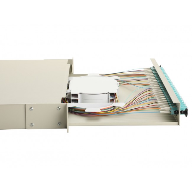 Equip 24-Port Fiber Optic Splice Box, LC Duplex, OM3, 1U, Equipped, Grey