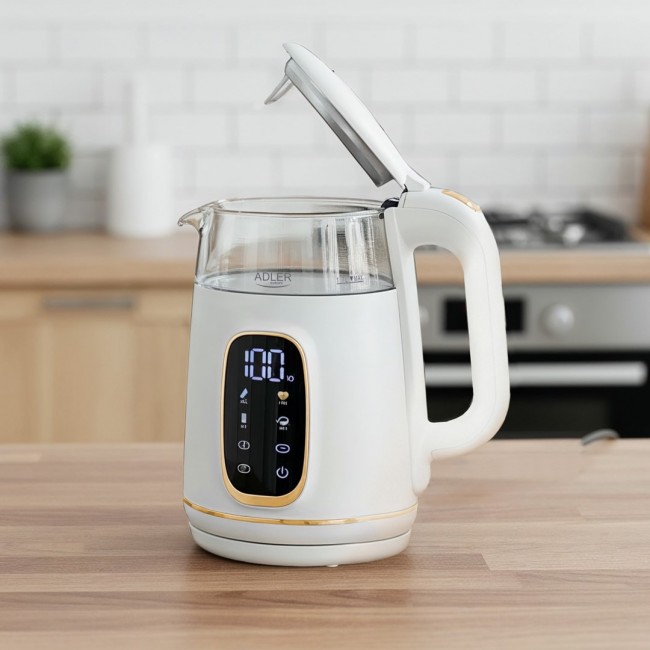 Adler AD 1305WG electric kettle 1.7 L 2200 W Transparent, Gold, White